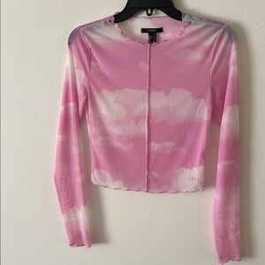 Forever 21 Pink Sheer Cloud Long Sleeve Top